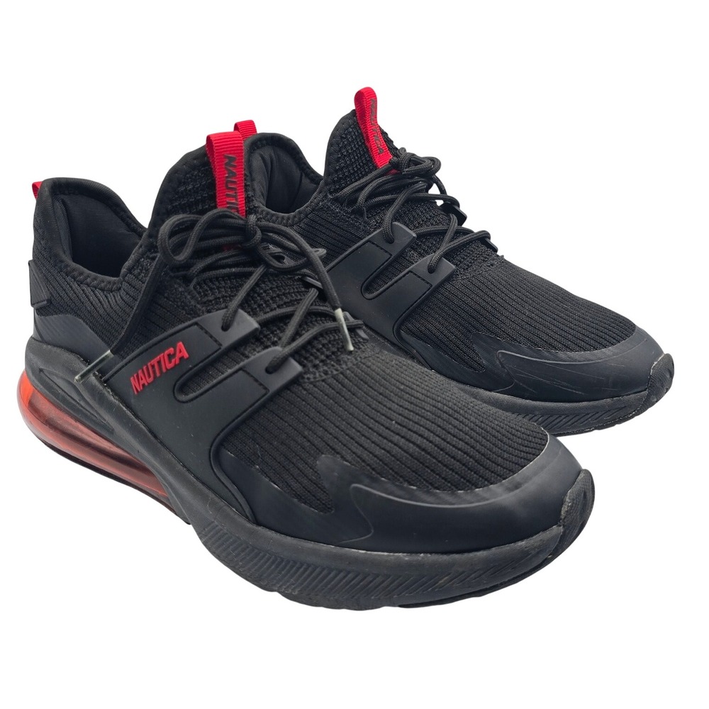 Nautica Westbrook Athletic Sneakers Black Red Knit Lace Up Low Top Trainers 10
